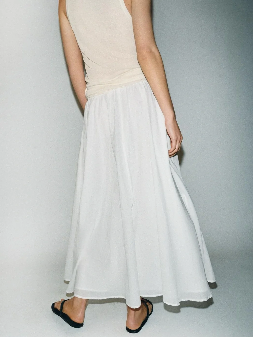 ZARA White Cotton Layered Midi Skirt. XL NWT